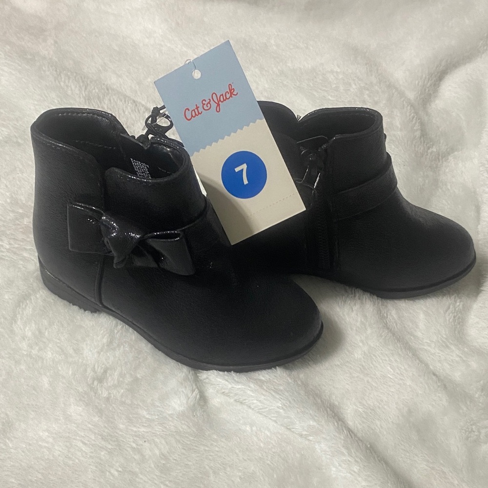 Cat & Jack Kids Black Bow Ankle Boots